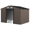 9.1'x6.4'x6.3' Garden Storage Shed w/ Foundation Kit Metal Tool Storage House w/ Double Doors Brown