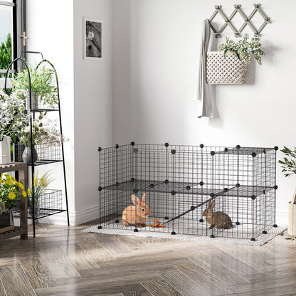 Black 40-Panel Portable Wire Bunny Hutch with Ramps