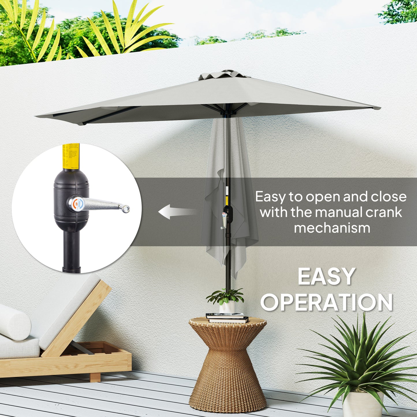 9ft Light Grey Half Round Umbrella with 5 Ribs