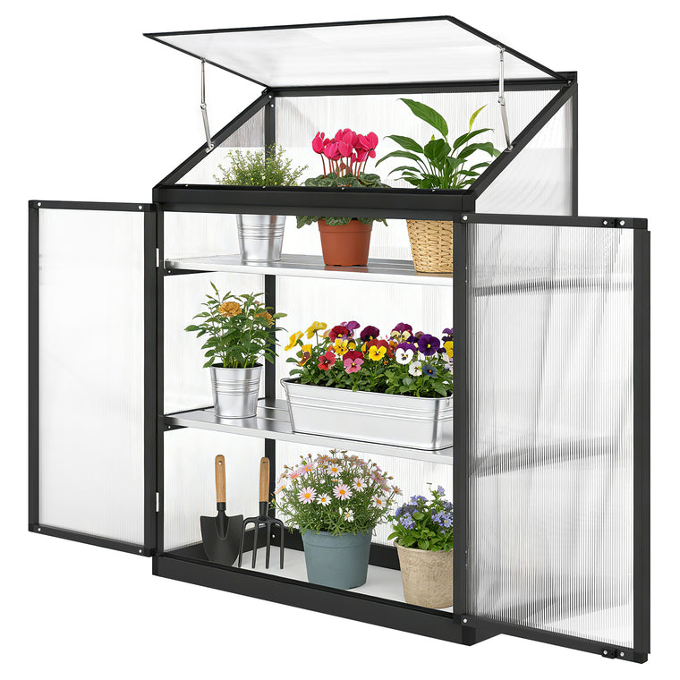 Polycarbonate Greenhouse with Tiered Shelves