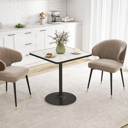 Marble-Effect Dining Table for 4 with Round Base - White