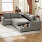 Pull Out Sofa Bed, Sleeper Sofa Couch with Hidden Storage, Chaise Lounge, Velvet Upholstery, U-Shaped Futon Couch