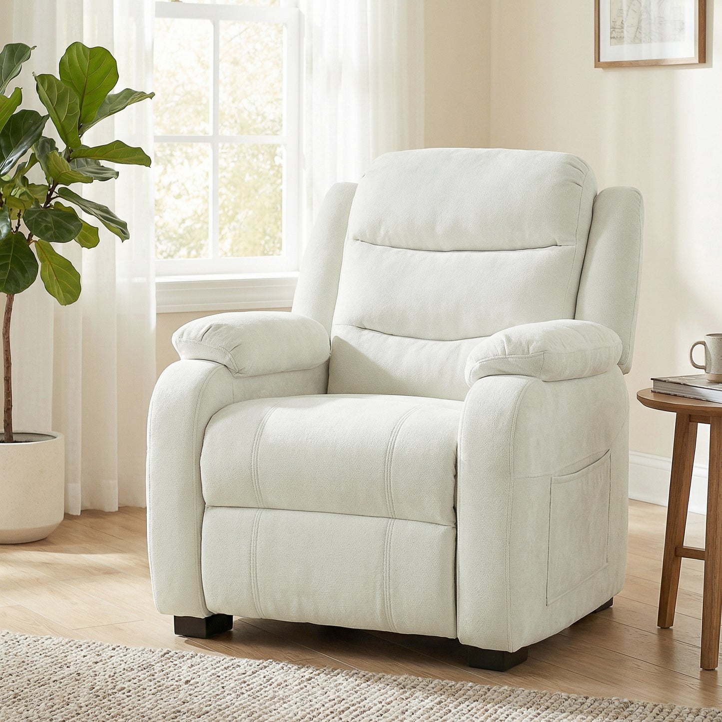 Massage Recliner Chair, Power Recliner with Quiet Brushless Motor, Remote, Pockets, 2 Memory Positions, Beige