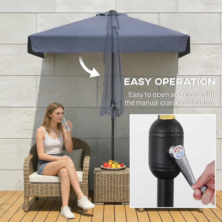 7.5' Dark Blue Half Patio Umbrella with Crank Handle & Top Vent
