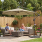 9.7 ft Offset Patio Umbrella with Water/Sand Fillable Weights, Garden Hanging Parasol with Locking Latch, Khaki