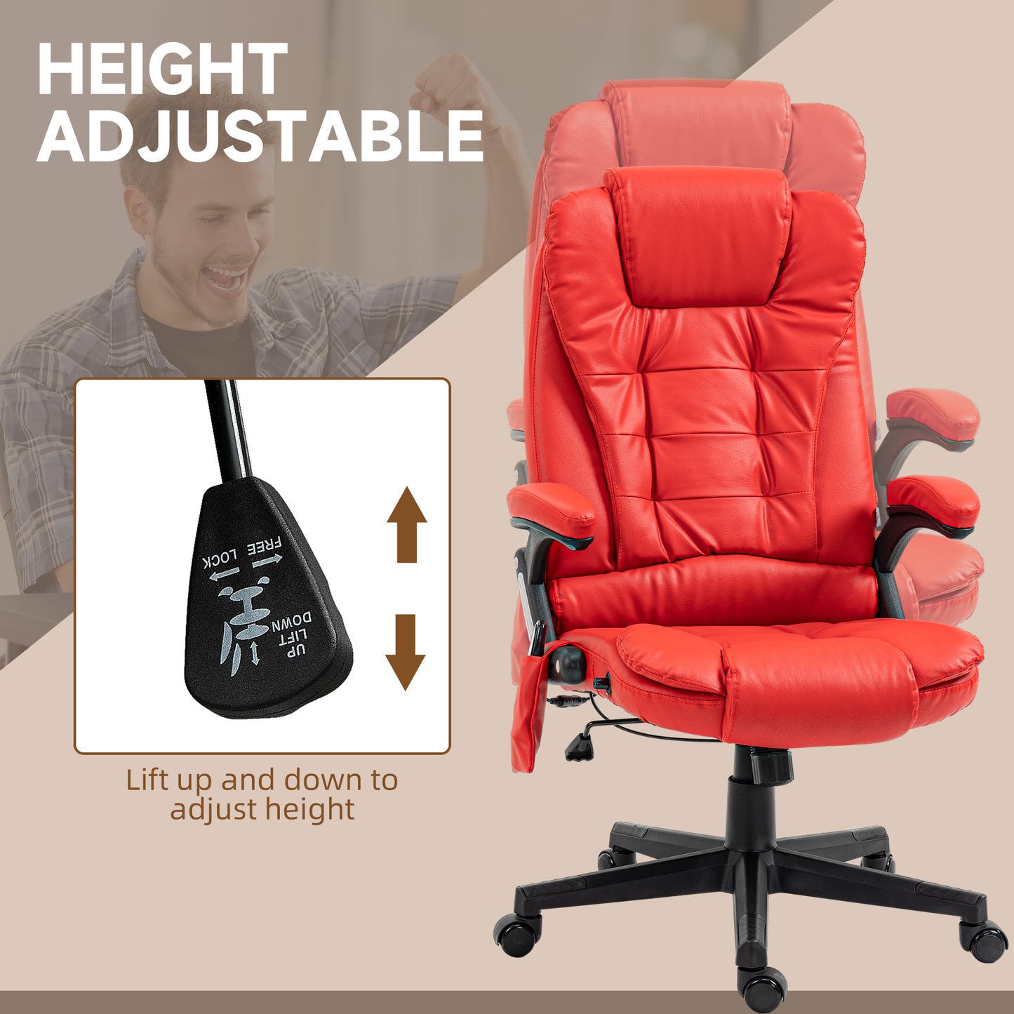 Heated Massage Office Chair, Ergonomic High Back Swivel Executive Chair with Vibration, Faux Leather