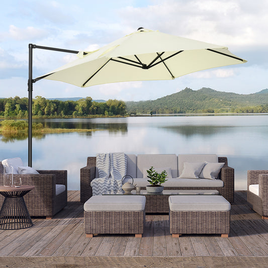 8.5FT Offset Patio Umbrella with 360° Rotation, Outdoor Cantilever Roma Parasol Hanging Sun Shade Canopy Shelter with Cross Base, Beige