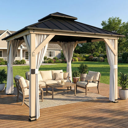 10' x 10' Light Grey Hardtop Gazebo with Double Steel Roof