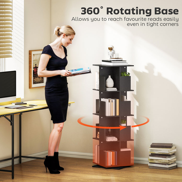 360 Rotating 4-Tier Bookcase with 16 Cubbies - Black