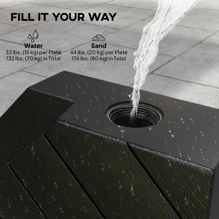 Black Offset Umbrella Base Weights, 132lb Water / 176lb Sand