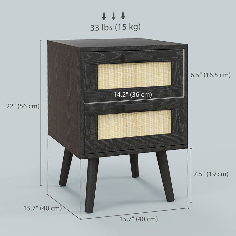 Boho Nightstands Set of 2 with 2 Drawers - Black