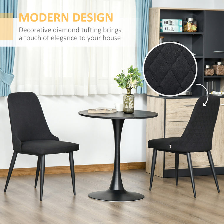 Set of 2 Upholstered Dining Chairs with Metal Legs - Black