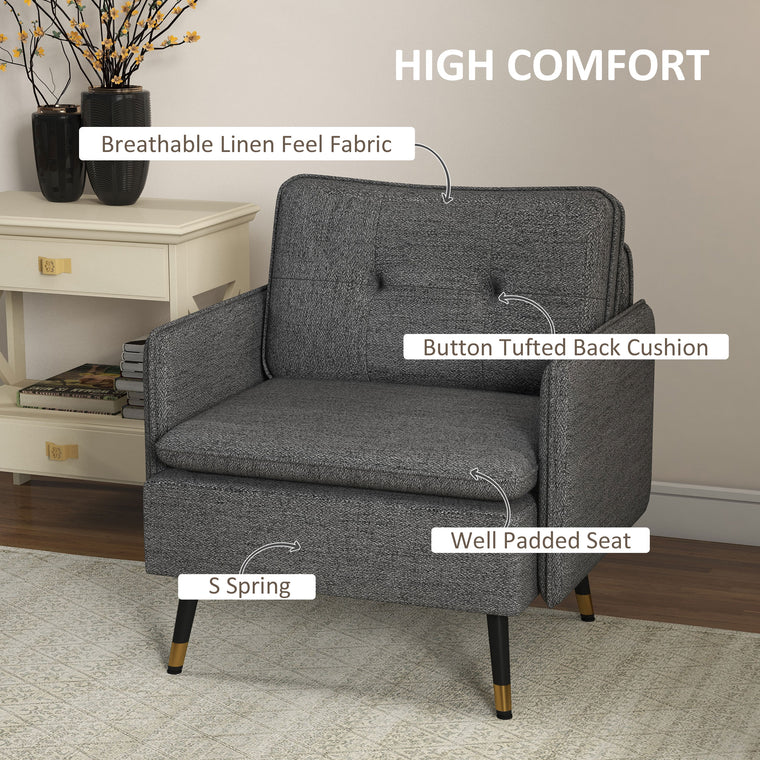 Tufted Accent Armchair with Steel Legs