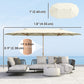 179.1" x 104.3" Beige Double Garden Parasol with 12 Steel Ribs