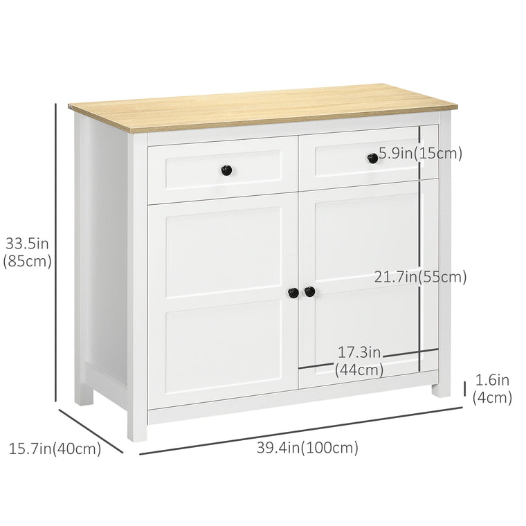 Kitchen Storage Cabinet with Drawers and Shelf - White