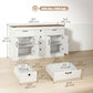 Sideboard Buffet Cabinet, 55" Farmhouse Kitchen Cabinet with 4 Barn Doors, 6 Drawers and 2 Adjustable Shelves, White