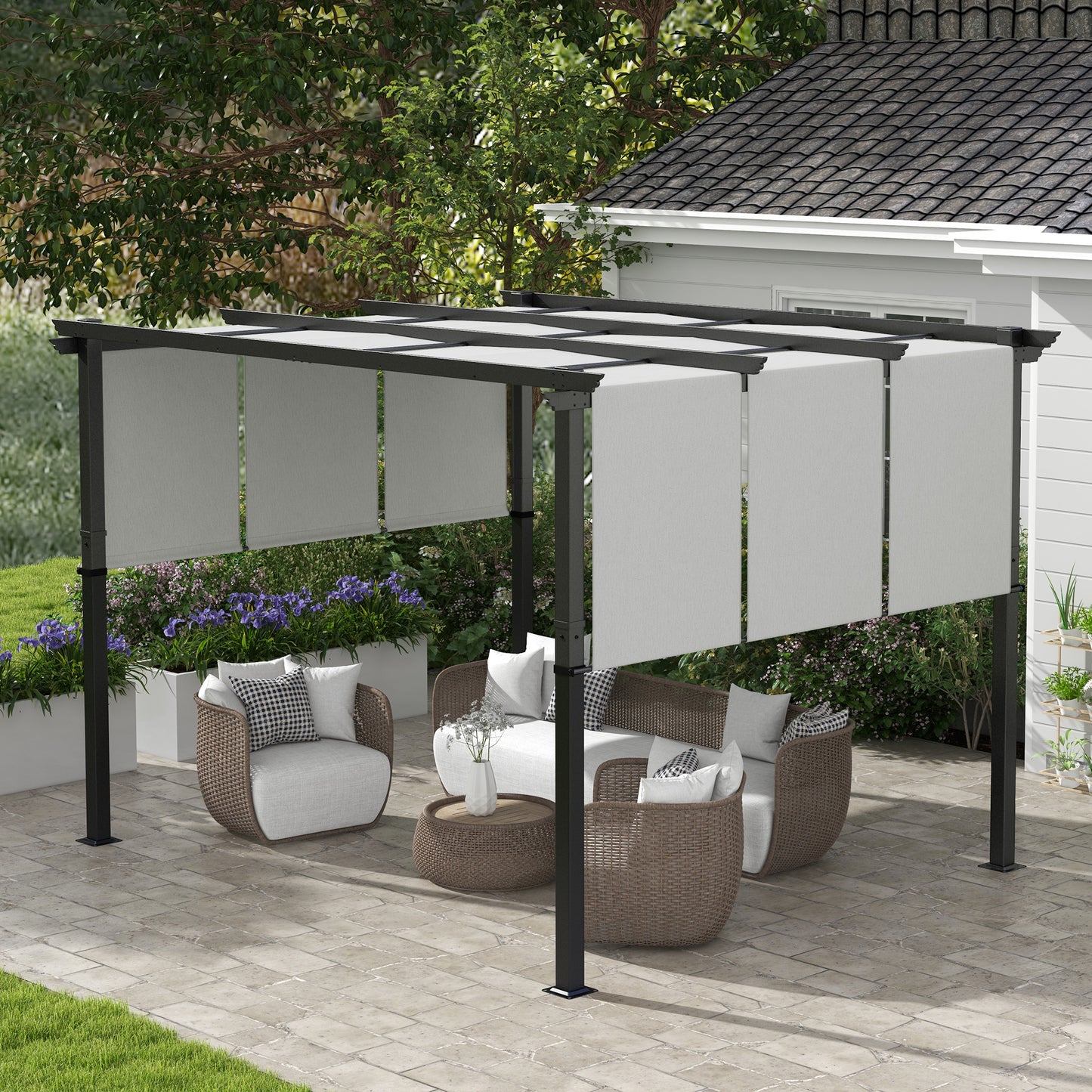 Metal Pergola, Outdoor Pergola with Retractable Canopy, for Garden, Patio, Backyard, Deck