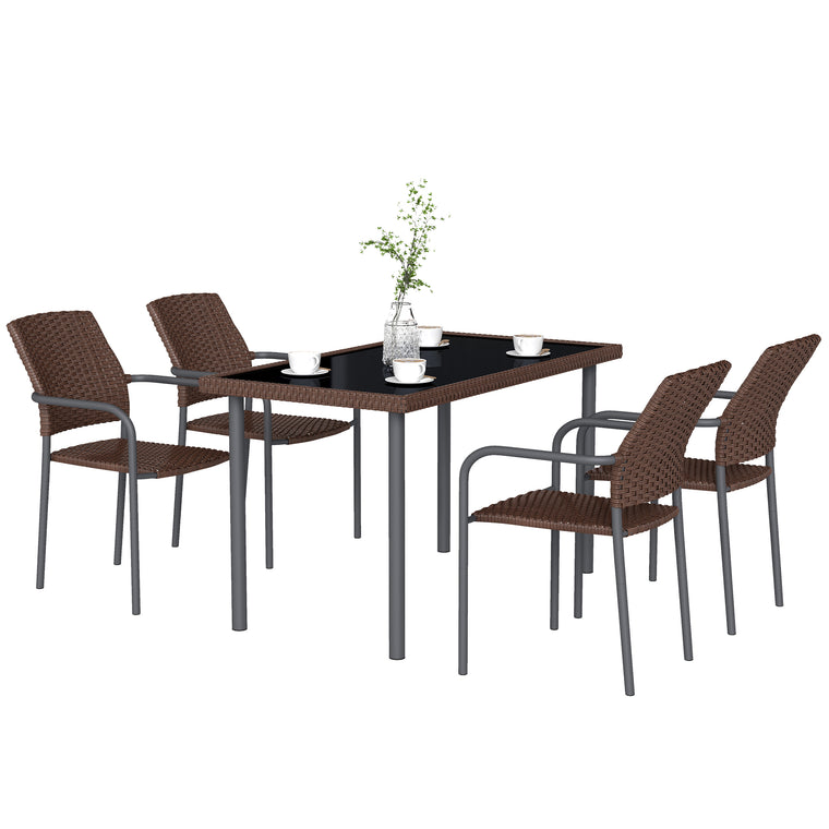 5-Piece PE Wicker Dining Set with Stackable Chairs