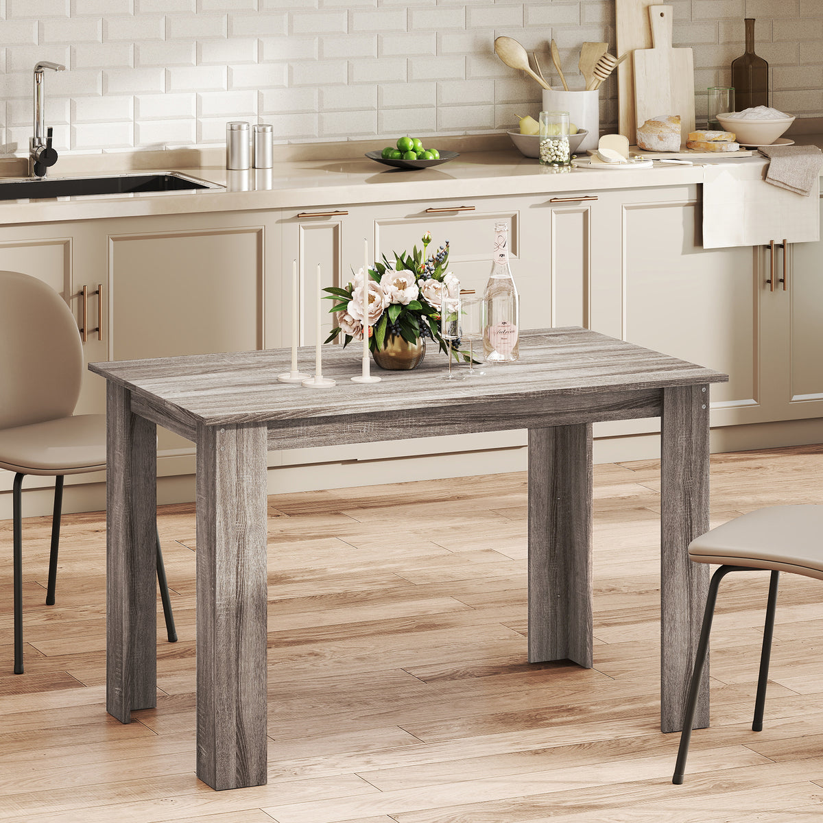 47" Kitchen Table for 4-6 People, Dining Table with Wood Effect for Dining Room, Light Grey
