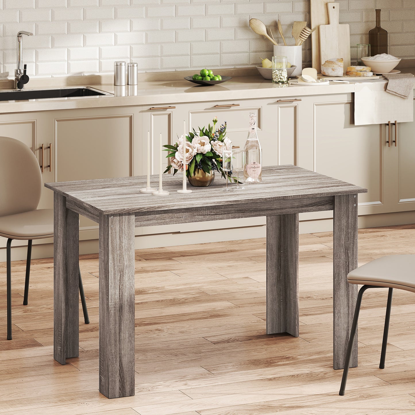 47" Kitchen Table for 4-6 People, Dining Table with Wood Effect for Dining Room, Light Grey