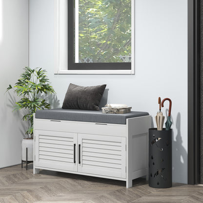 35.4" Entryway Shoe Bench with Cushion and Storage - White