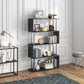 5-Tiers Geometric Wooden Bookcase S-Shaped Storage Bookshelf Display with Metal Frame for Living Room, Bedroom, Home Office, Black
