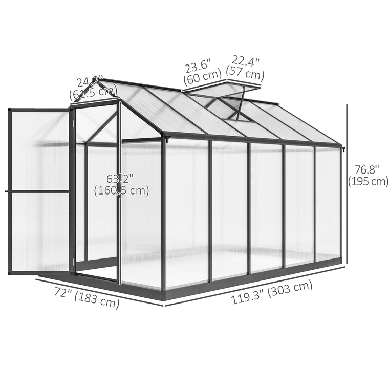 6' x 10' x 6.4' Charcoal Grey Polycarbonate Walk-In Greenhouse