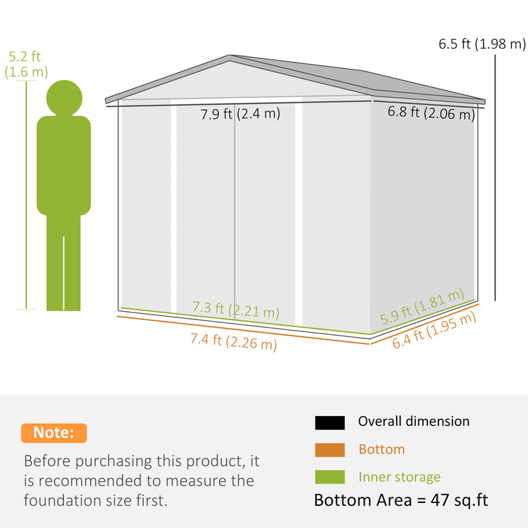 8' x 7' Galvanized Steel Tool Shed with Lockable Doors and Vents