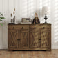 Sideboard Cabinet with 2 Drawers, 4 Barn Doors and 2 Adjustable Shelves, Buffet Table for Living Room, Light Brown