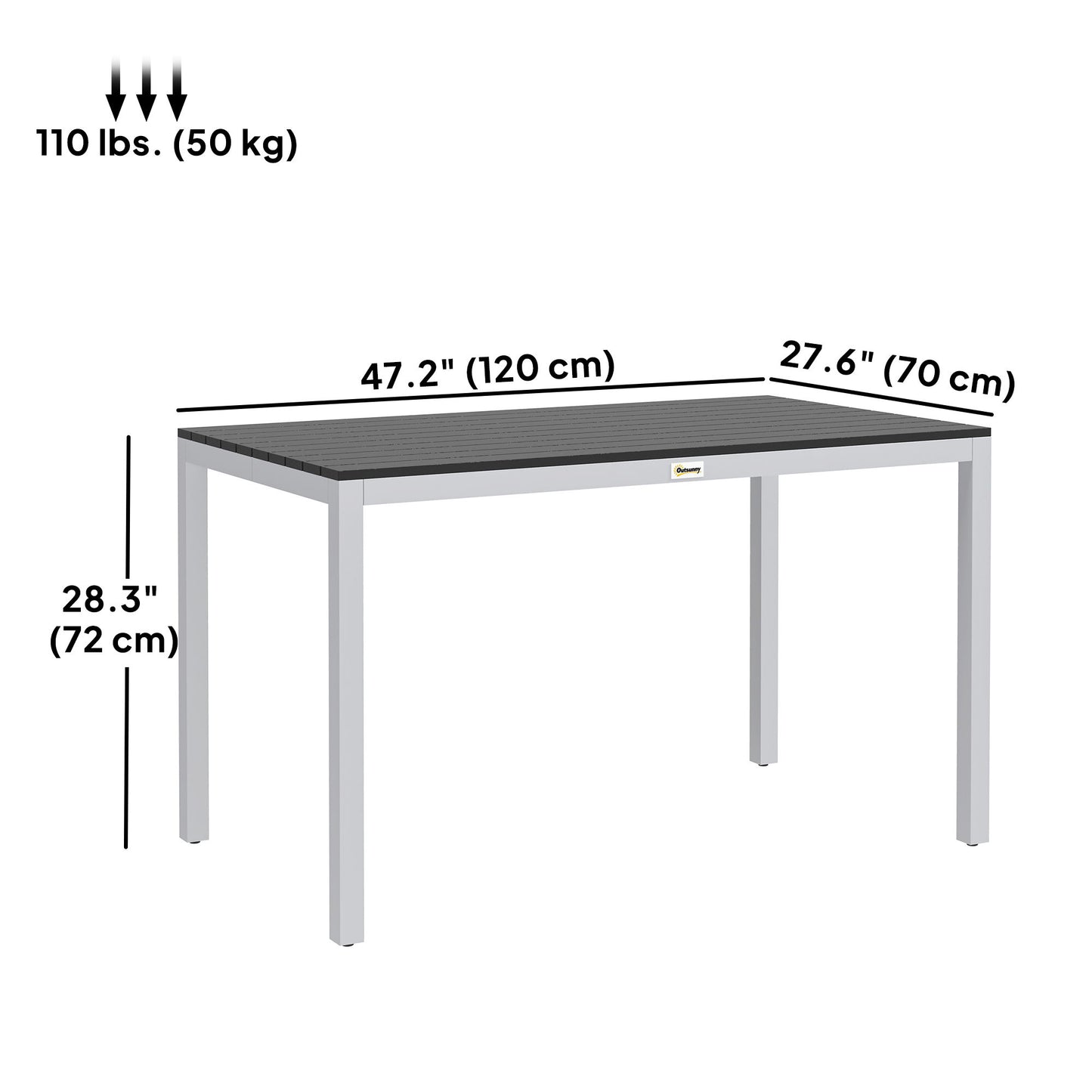 Outdoor Dining Table for 4-6 with Easy Maintenance Slatted Top, Rust-Resistant Aluminium Frame, Black