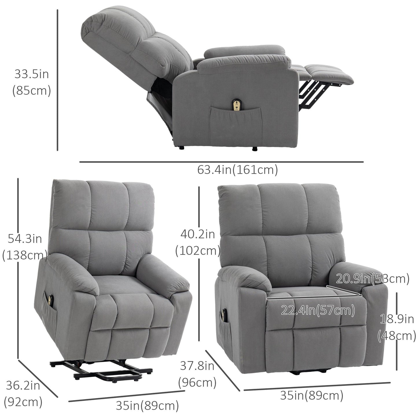 Microfiber Power Lift Recliner with Remote - Grey