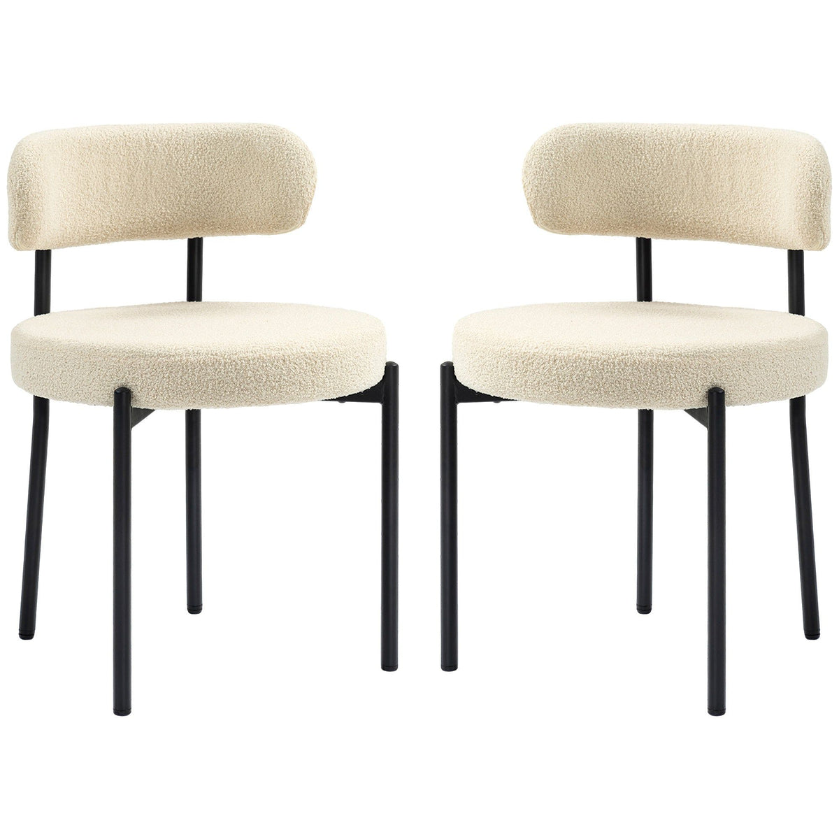 Berber Fleece Dining Chairs Set of 2 with Steel Legs - Beige