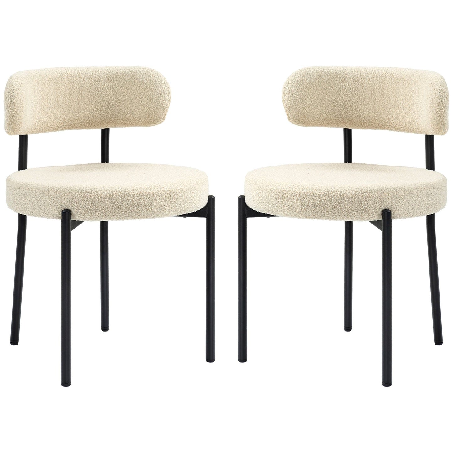 Berber Fleece Dining Chairs Set of 2 with Steel Legs - Beige