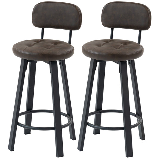 Upholstered Bar Stools Set of 2 with Backrest - Brown