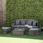 4 Pieces Patio PE Wicker Round Daybed, Outdoor Rattan Garden Lounge Furniture Sets, Grey
