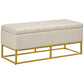 Linen Storage Bench Ottoman with Steel Legs - Beige