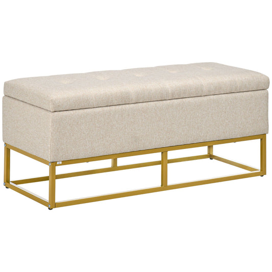 Linen Storage Bench Ottoman with Steel Legs - Beige
