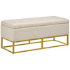 Linen Storage Bench Ottoman with Steel Legs - Beige