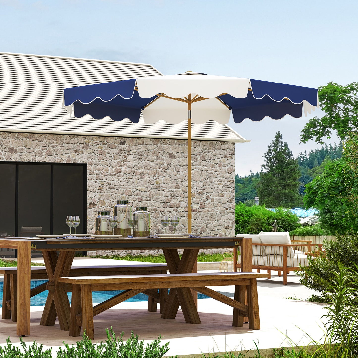 9FT Patio Umbrella with 8 Ribs, Crank & Tilt, UPF 50+ for Garden, Deck, Poolside, Mixed Colour