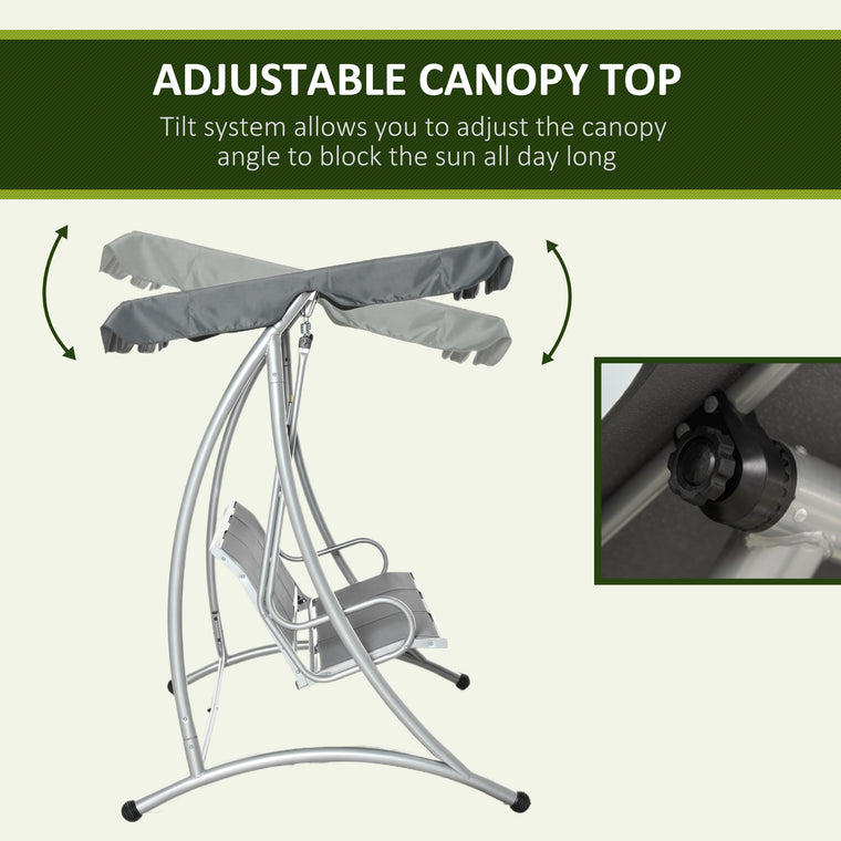 Dark Grey 3-Person Patio Swing with Adjustable Canopy