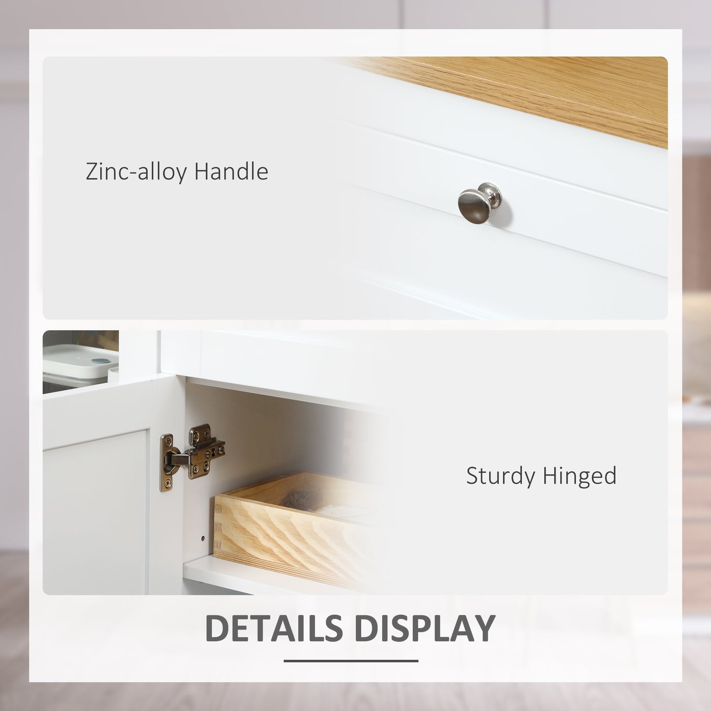 Buffet Cabinet Sideboard with 2 Drawers, 3 Storage Cabinets, Glass Doors and Adjustable Shelves, White
