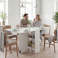 Extendable Dining Table, Collapsible Folding Table w/ 2-tier Shelves and Rolling Casters, White
