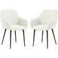 Dining Chairs Set of 2, Velvet-look Fabric Upholstered Kitchen Chairs with Backrest, Armrests and Steel Legs, Cream White