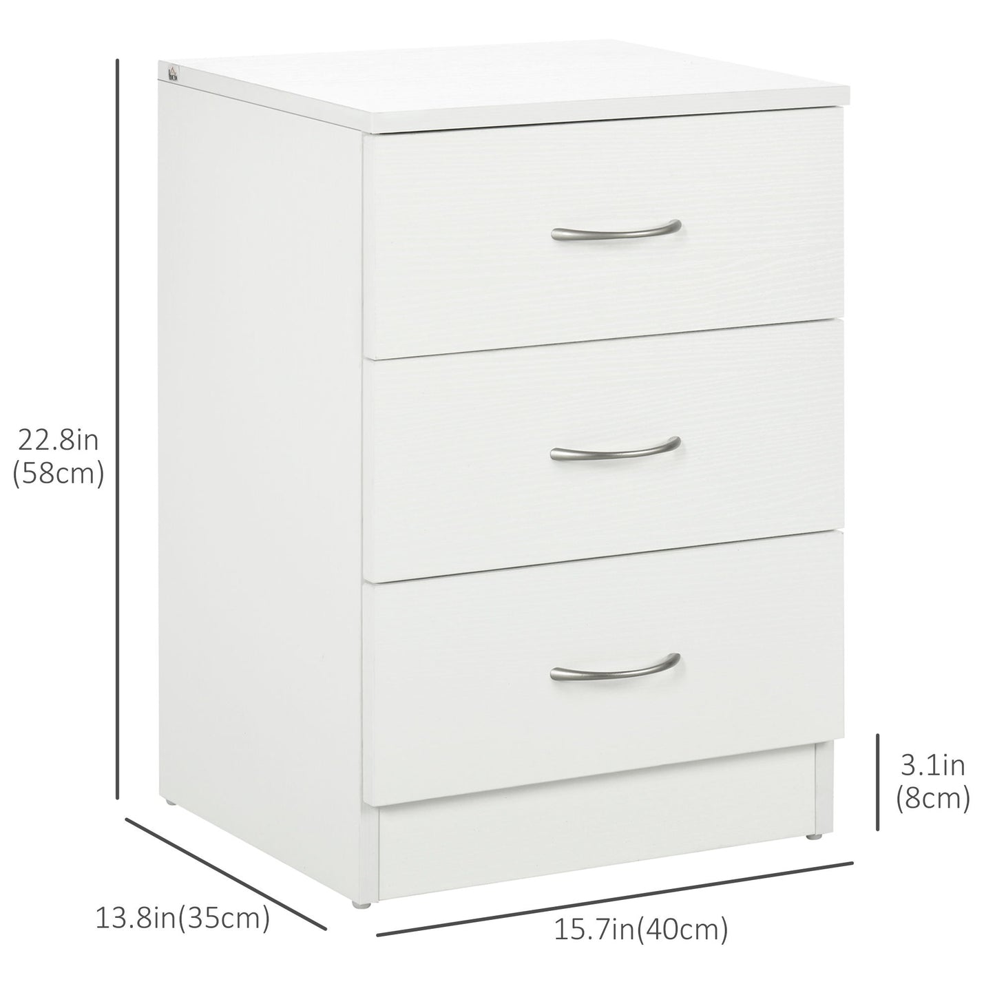 Bedside Table with 3 Drawers, Modern Wood Nightstand, Side Table with Anti-tipping Design for Bedroom, Set of 2, White