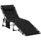 Folding Chaise Lounge Chair, Outdoor Padded Reclining Chair with 5-position Adjustable Backrest, Pillow and Pocket for Patio, Deck, Beach, Lawn and Sunbathing, Black