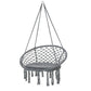 Patio Hammock Chair, Hanging Rope Hammock Swing for Indoor & Outdoor Use with Backrest, Cotton-Polyester Blend, Fringe Tassels, Dark Grey