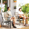 Double Patio Glider Chair with Glass Top Center Table, Outdoor Glider Loveseat with High Back, All Weather Breathable Mesh Fabric for Garden, Backyard, Deck, Light Brown