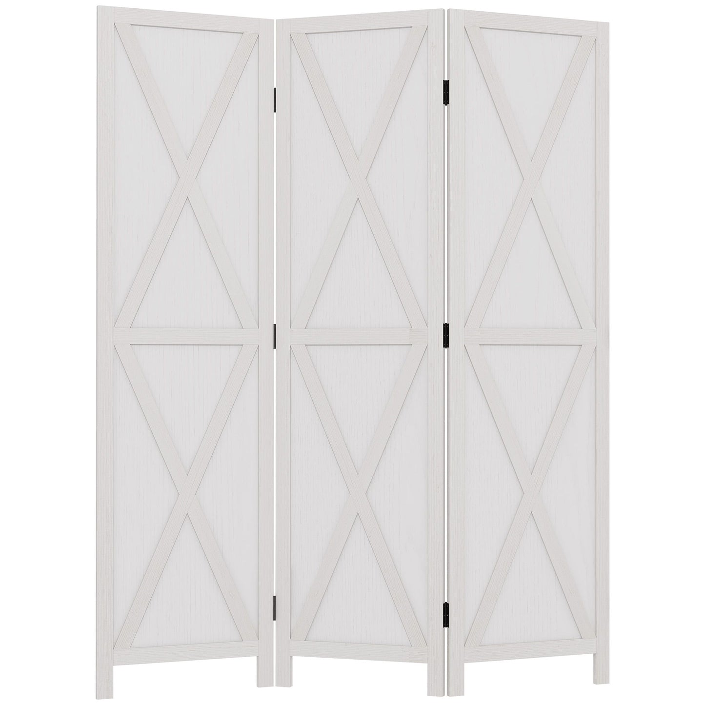 3-panel Wall Partition Farmhouse Room Separator with Foldable Design Wooden Frame 5.6FT, White