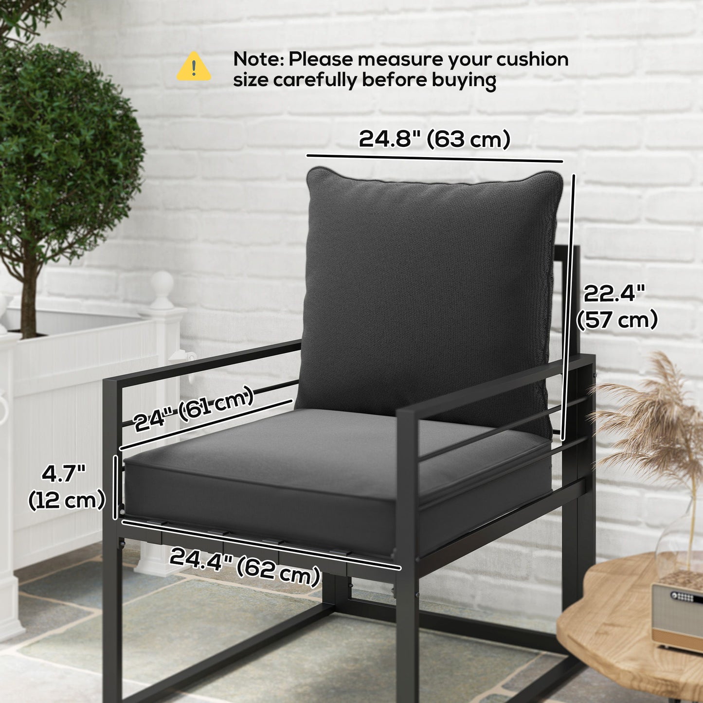 Patio Chair Cushions, Thick Deep Seat Outdoor Seat Cushion with Back Cushion, Charcoal Grey