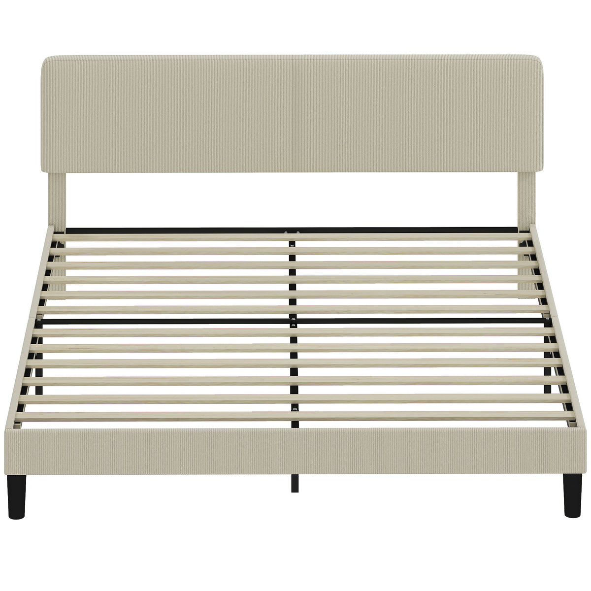 King Size Bed Frame with Adjustable Upholstered Headboard Platform Bed Frame Wood Slat Support Noise Free Light Grey